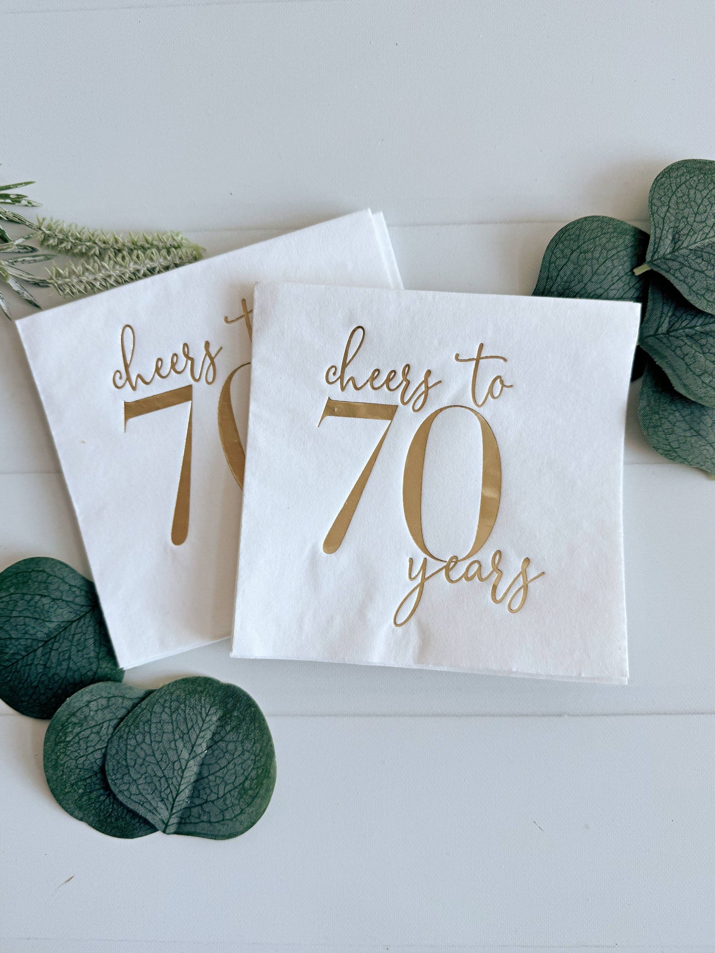 Cheers to 70 Years Cocktail Napkins - Gold on White