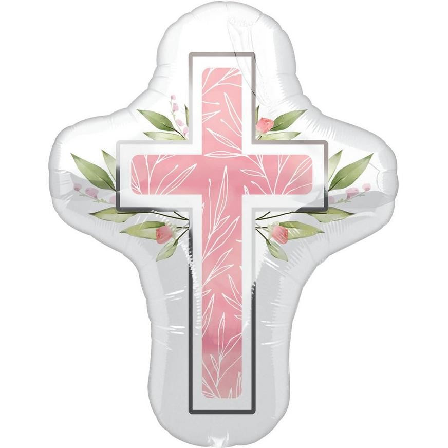 Pink Cross Mylar Balloon 28"