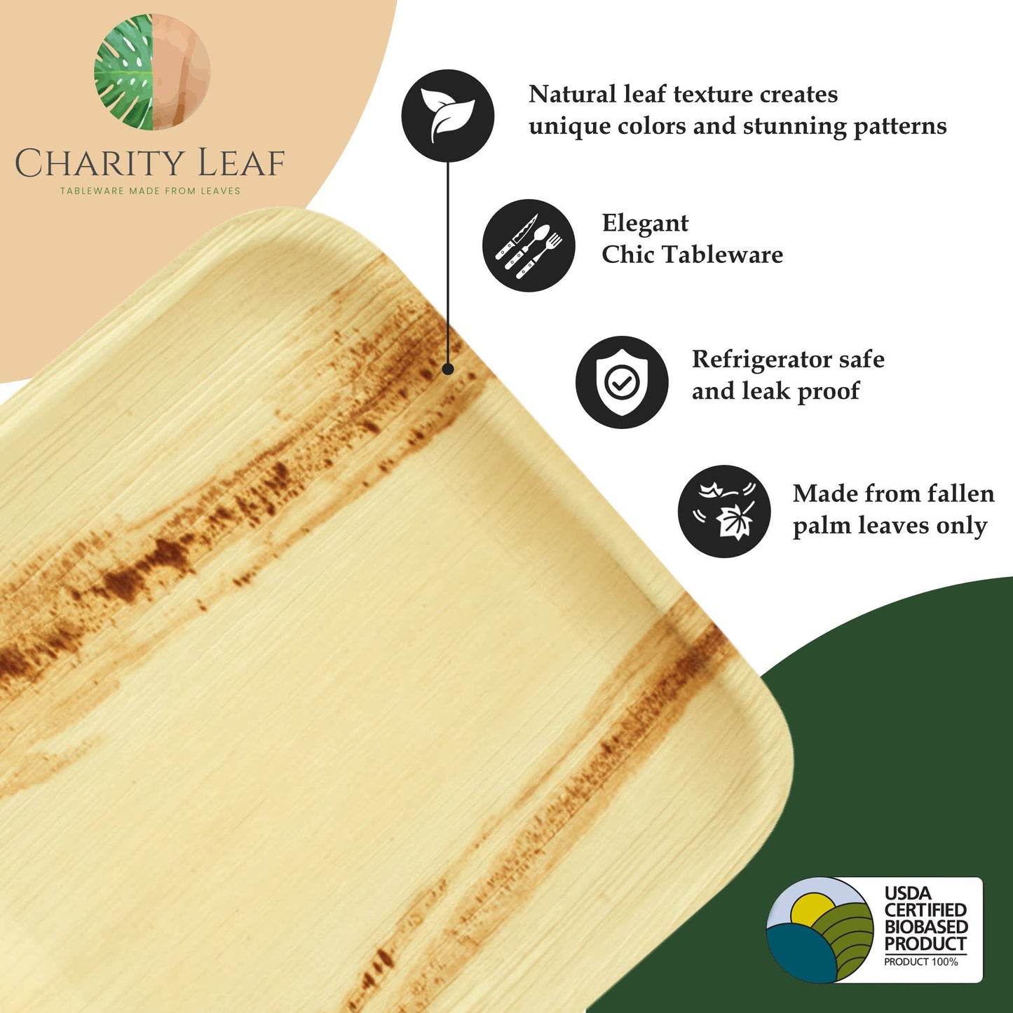 Palm Leaf Square Plate - 5" Inch - Pack of 50 Plates