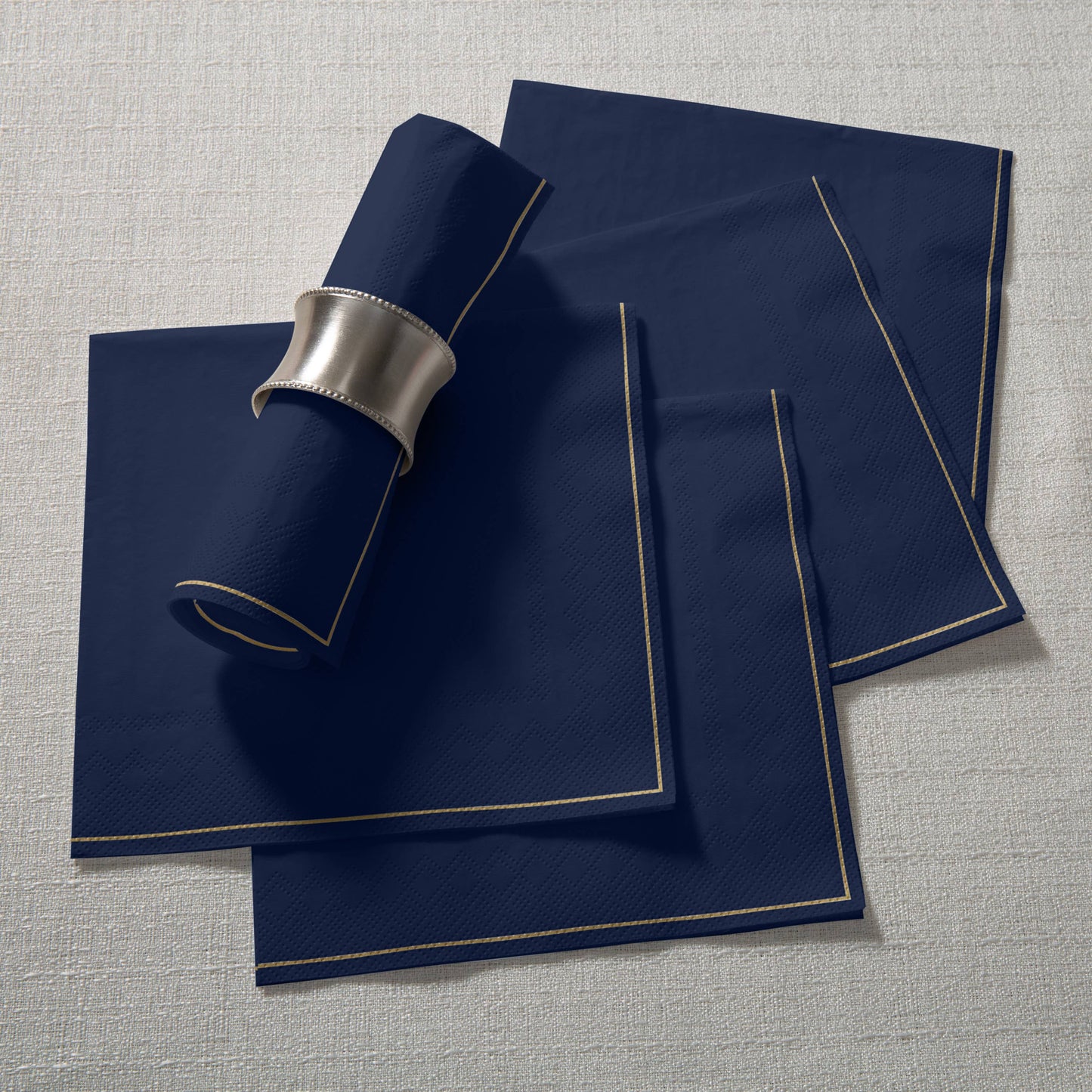 Navy with Gold Stripe Lunch Napkins | 20 Napkins: 20 Lunch Napkins - 6.5" x 6.5"