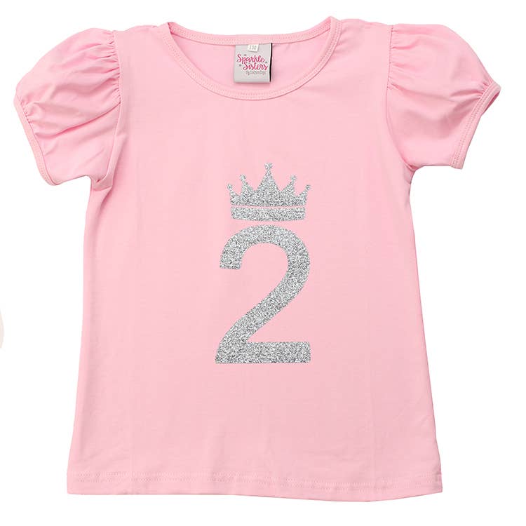 #2 Crown Puff Sleeve Tee Shirt: Silver / Pink / 2