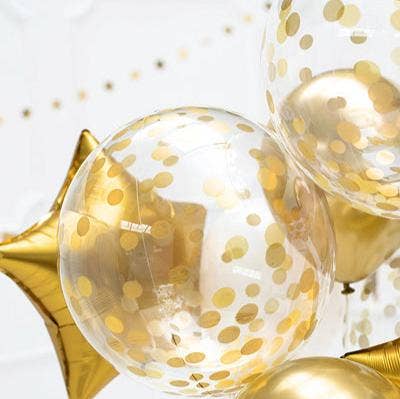 Gold Printed Confetti Bubble Balloon 16 in.