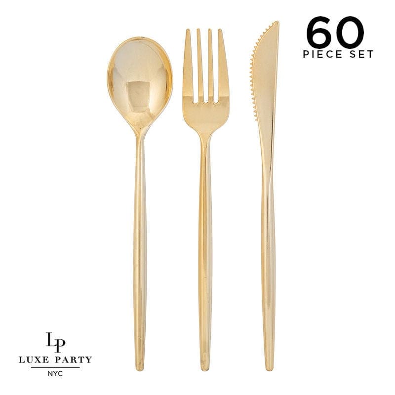 Matrix Hammered Gold Plastic Cutlery Set | 60 Pieces