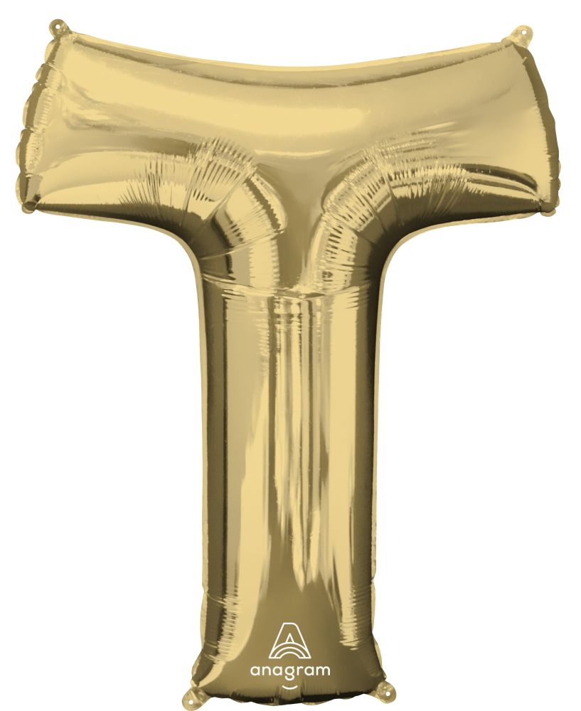 34" Letter T Mylar Balloon - White Gold