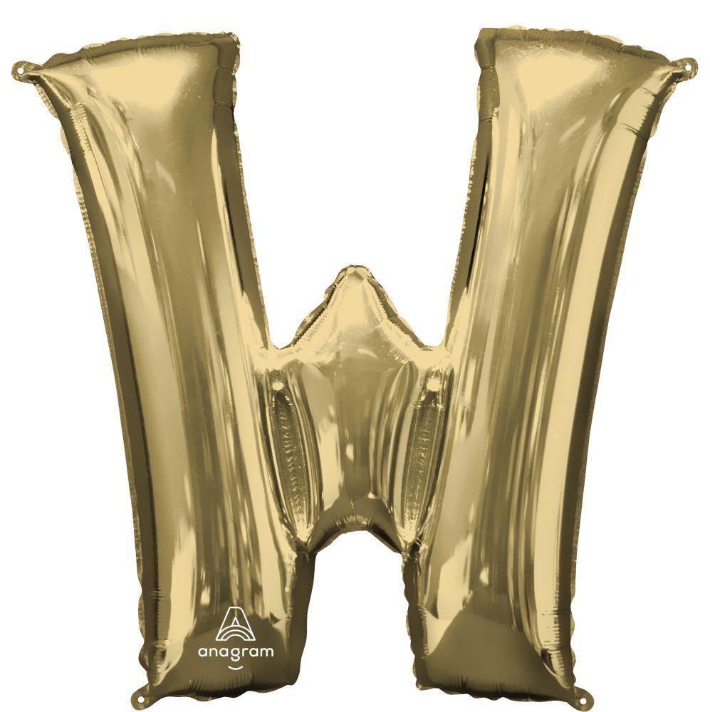 34" Letter W Mylar Balloon - White Gold