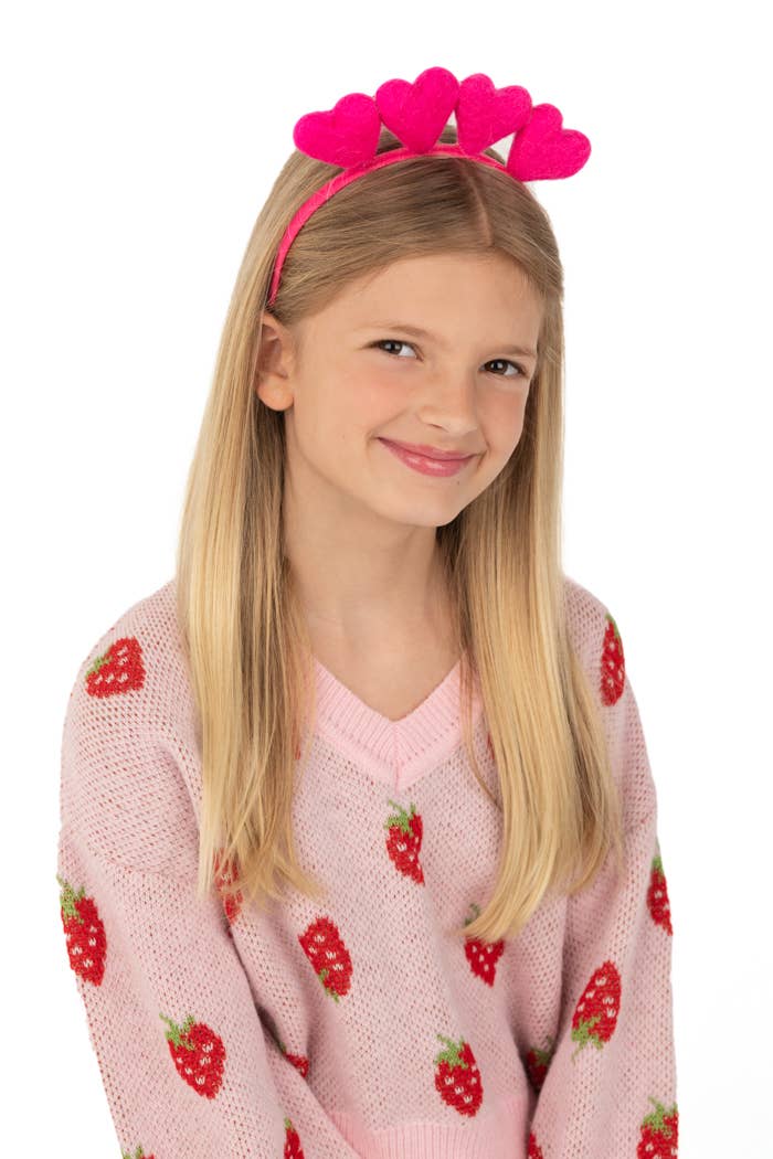 Felt Heart Crown Headband - Hot Pink