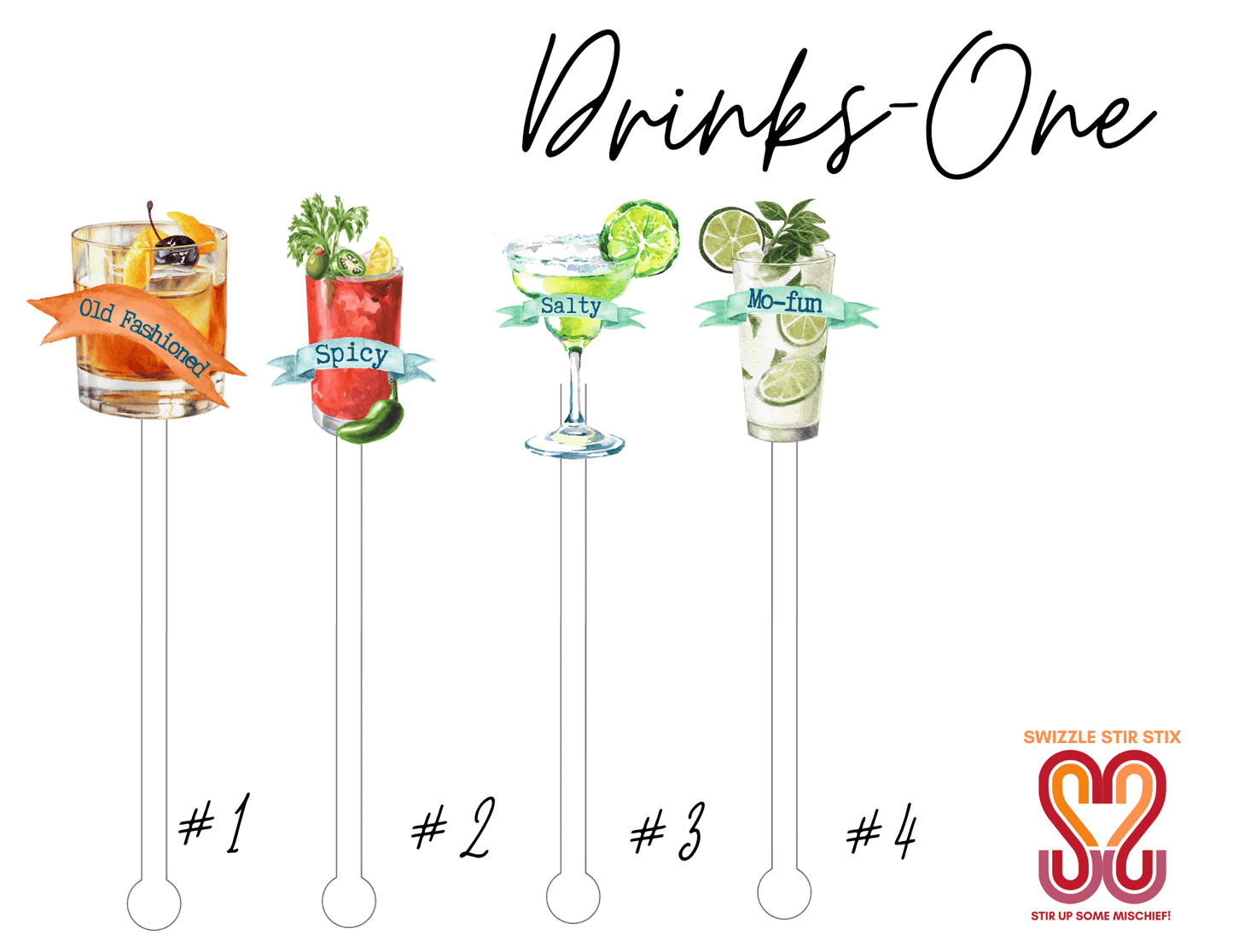 Drinks One 4 piece Assorted Set - Cocktail Stirrer
