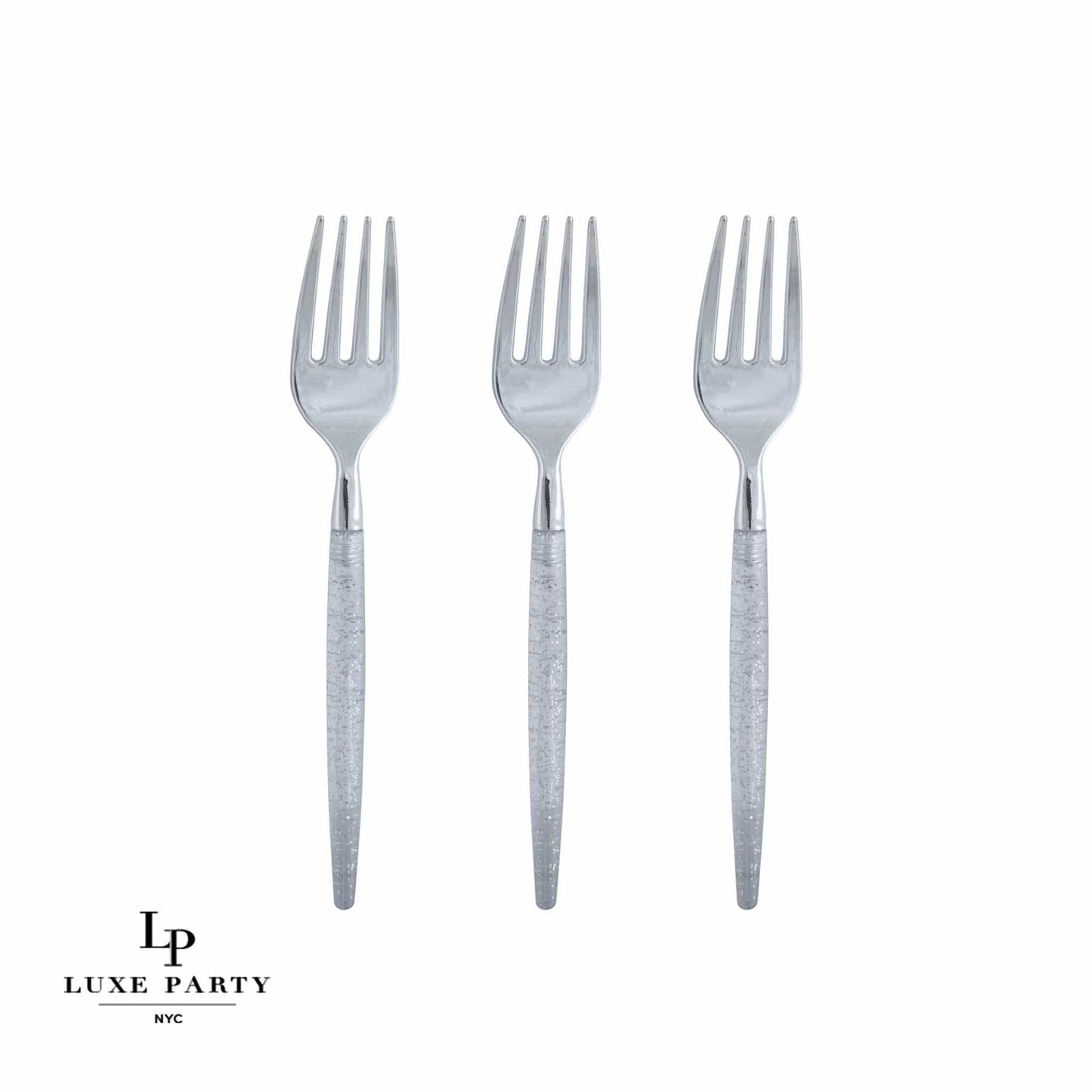 Silver Glitter Plastic Mini Forks | 20 Forks