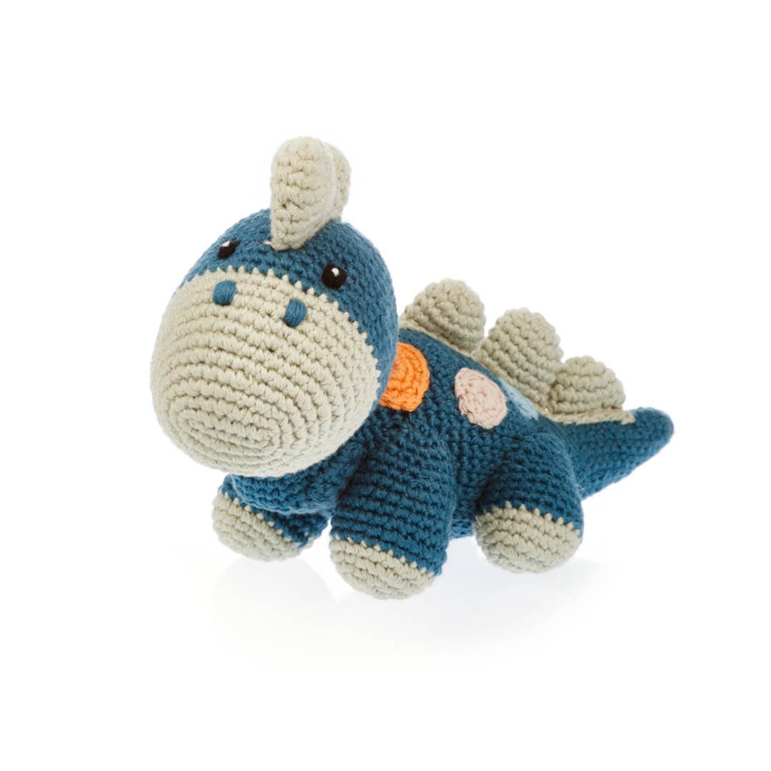 Petrol Blue Organic Dino Rattle
