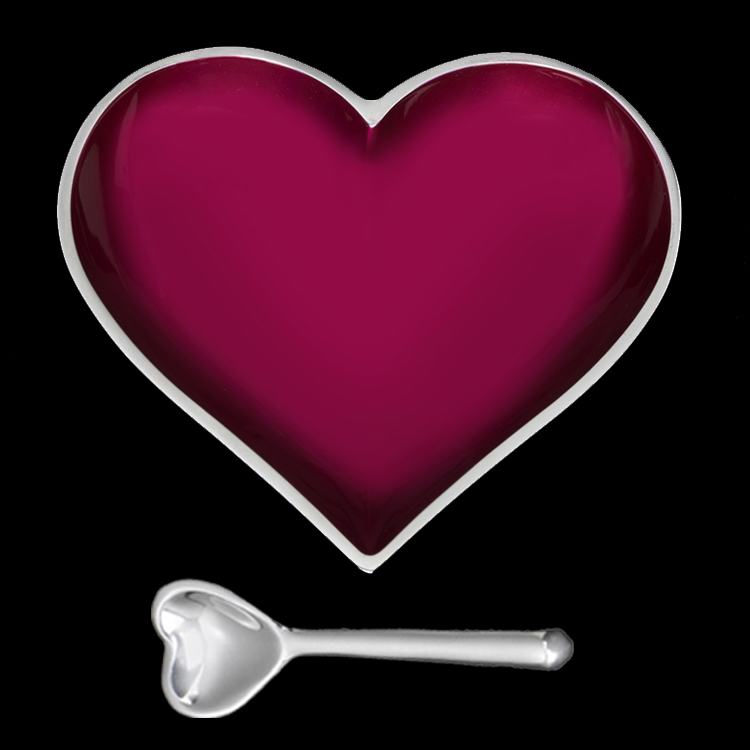 Happy Magenta Pink Heart dish with Heart Spoon