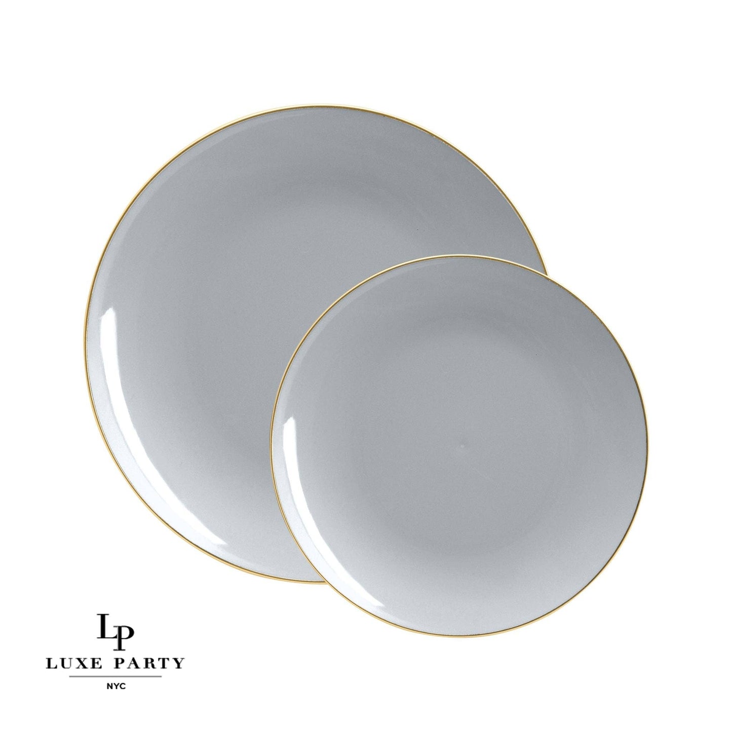 Round Gray • Gold Plastic Plates | 10 Pack