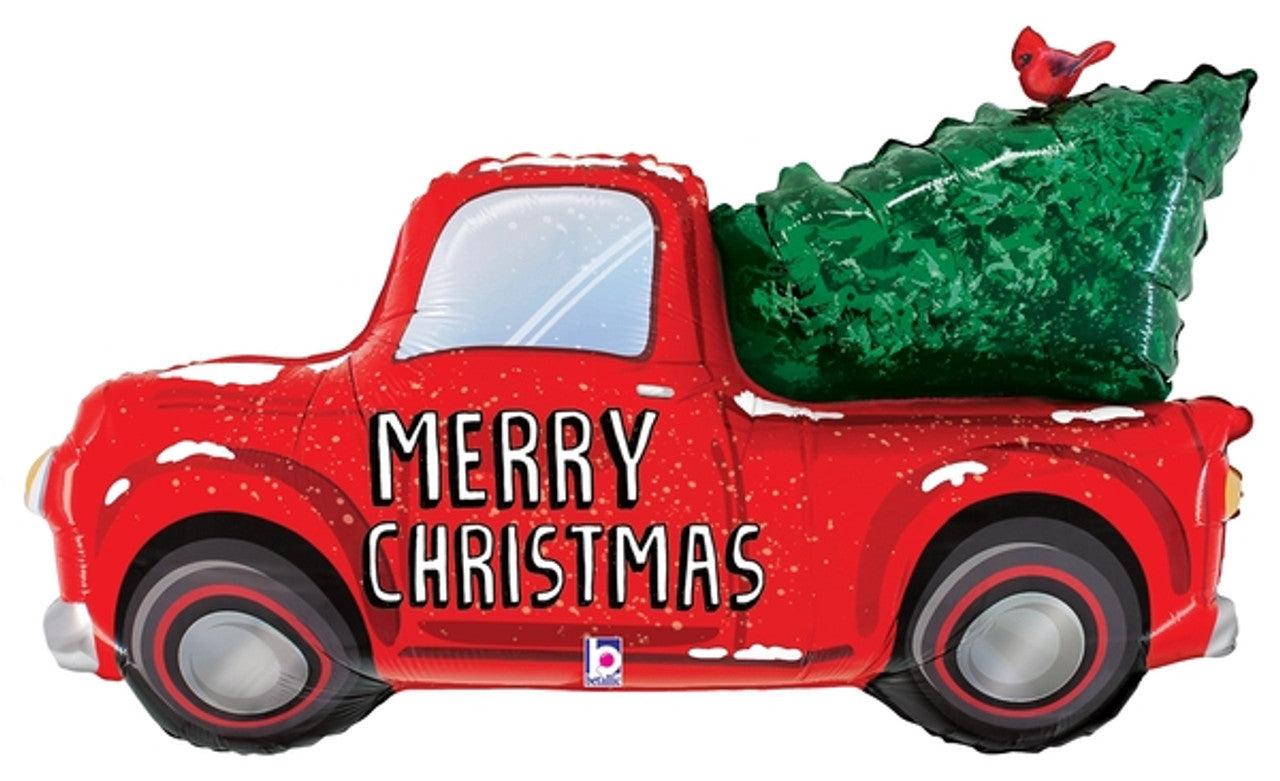 Merry Christmas Red Truck Foil Balloon 41"