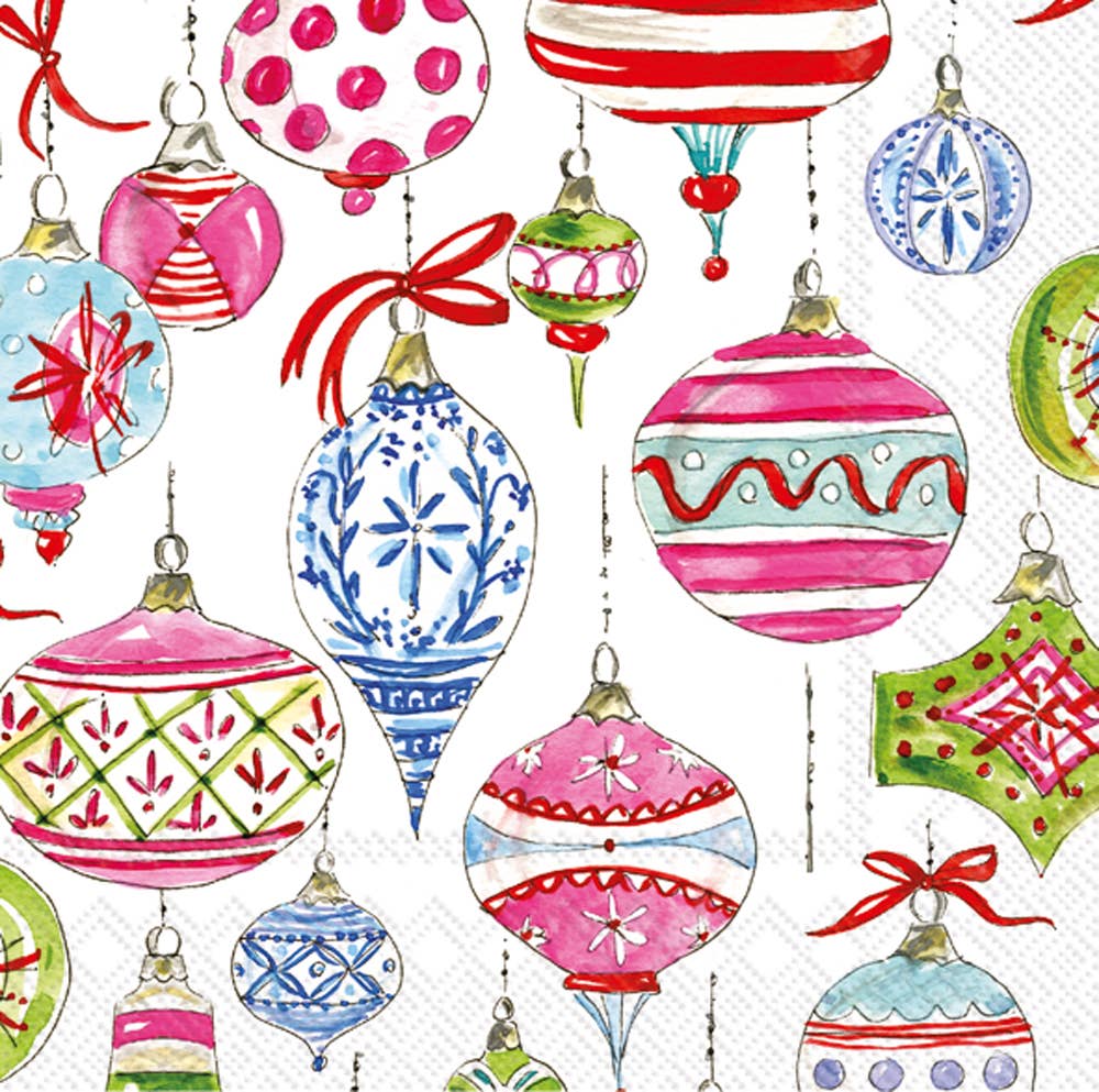 - Paper Cocktail Napkins 20 ct Merry Vintage Ornaments Xmas