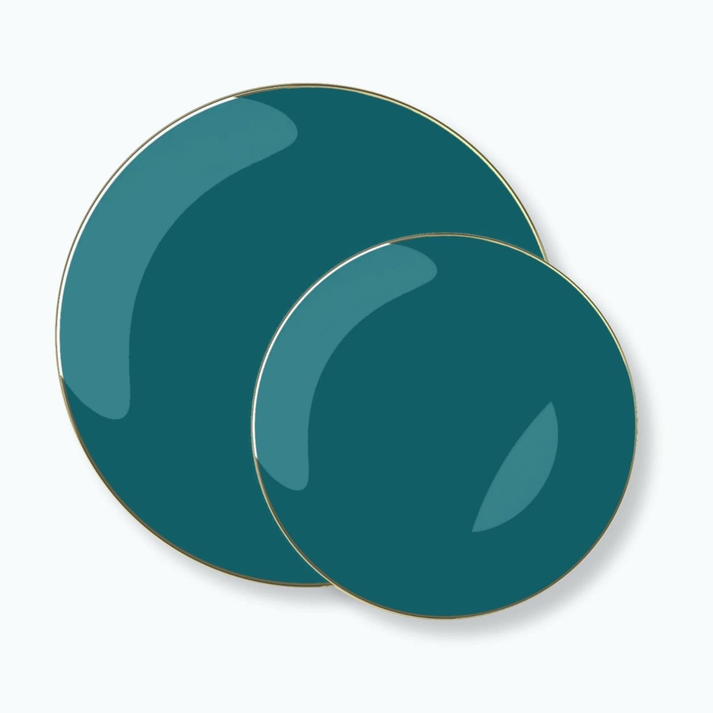 Round Teal • Gold Plastic Plates | 10 Pack