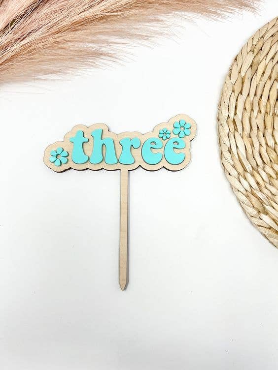 Daisy Cake Topper, 3rd Birthday Cake Topper, Light blue