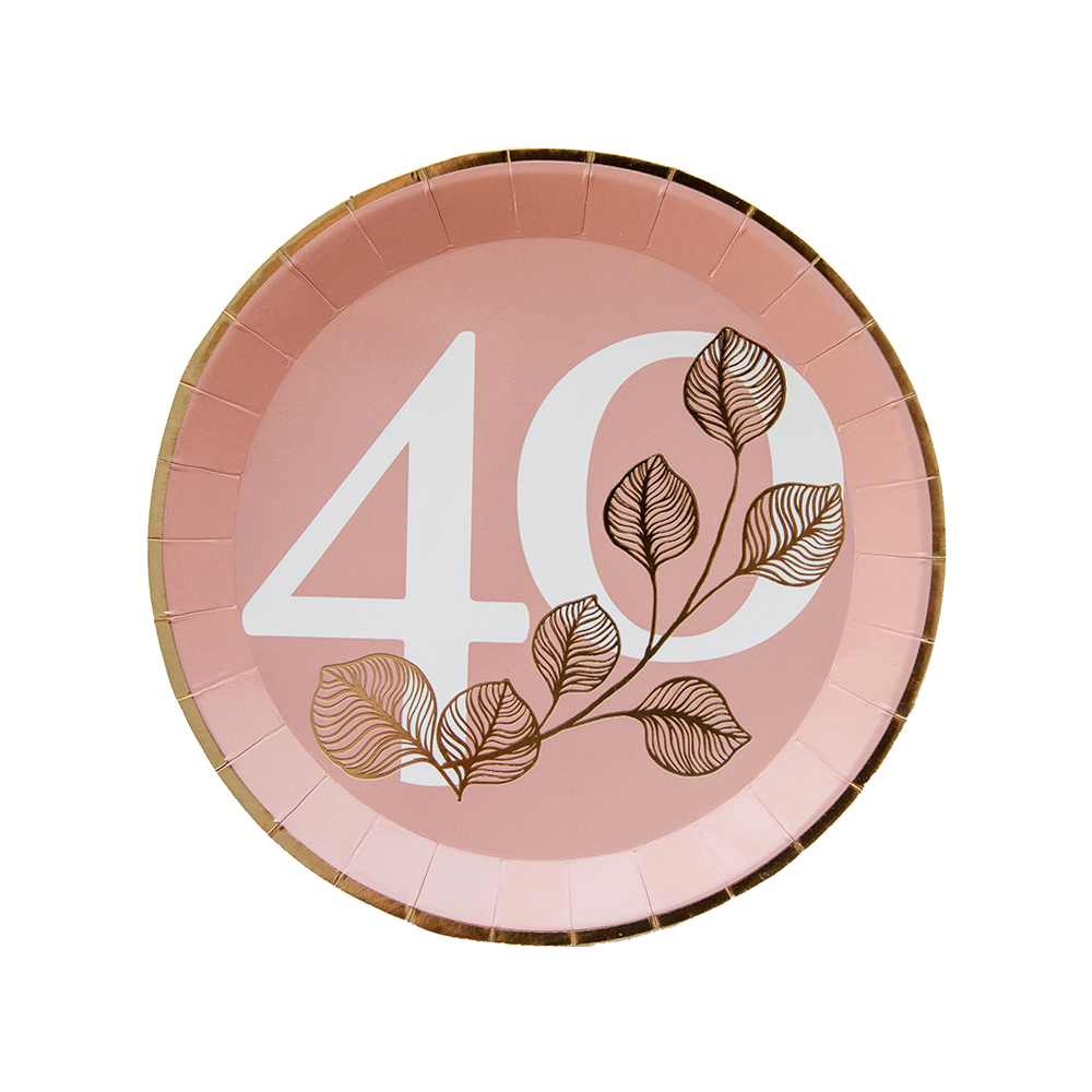 Milestone Blush 40th Dessert Plates - 8 Pk.