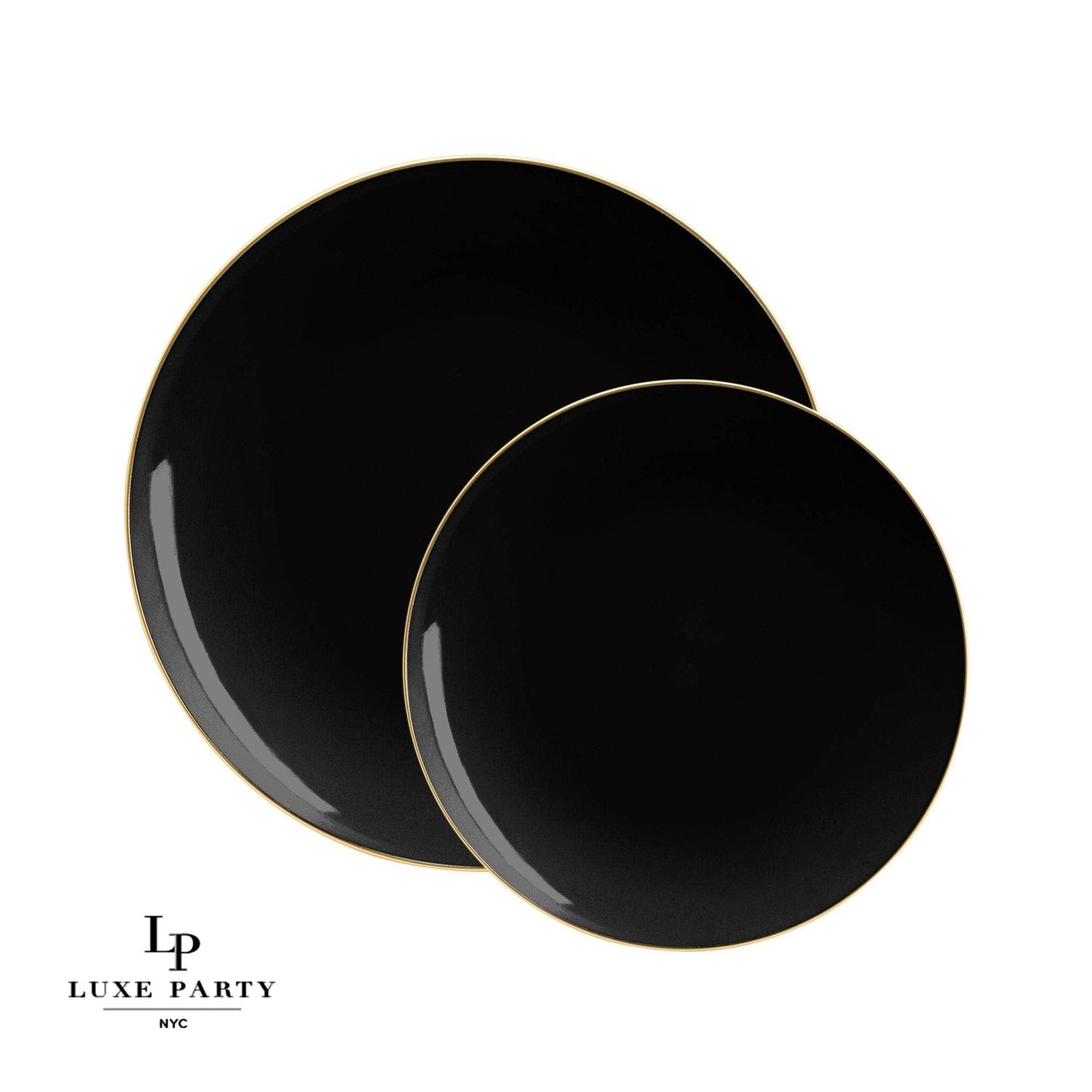 Round Black • Gold Plastic Plates | 10 Pack 7.25"