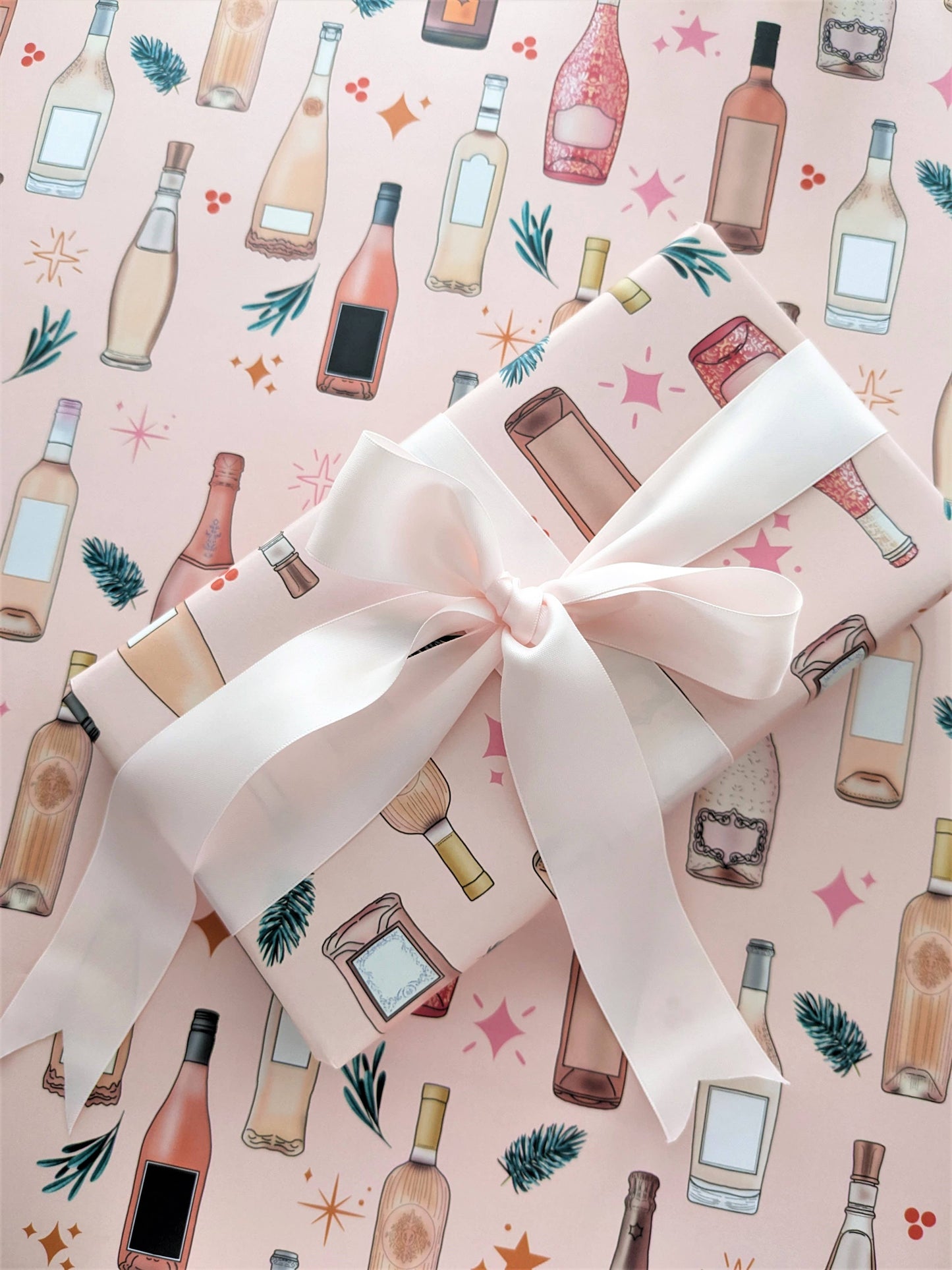 Pink Christmas Wrapping Paper, Rose Wine Christmas Gift Wrap