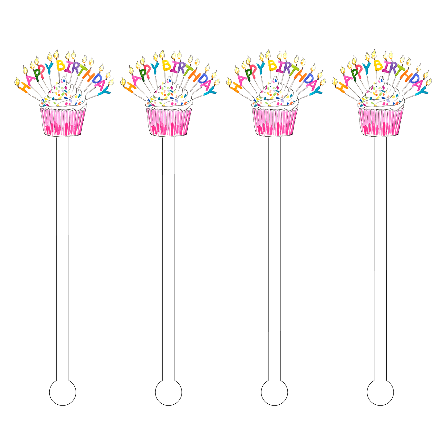 HAPPY BIRTHDAY SPRINKLE CUPCAKE ACRYLIC STIR STICKS