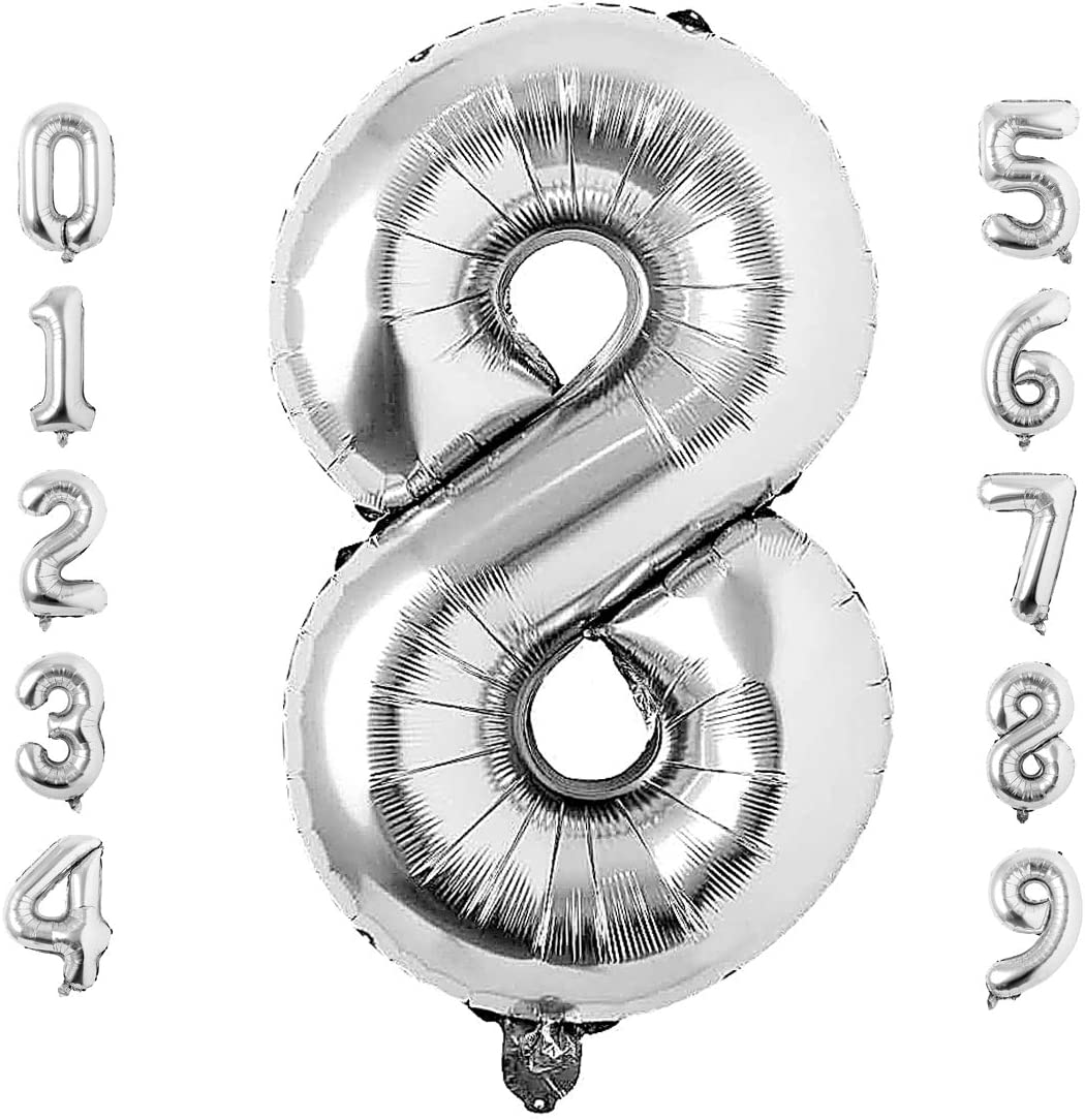 Silver Foil Number 8 balloon 34inch