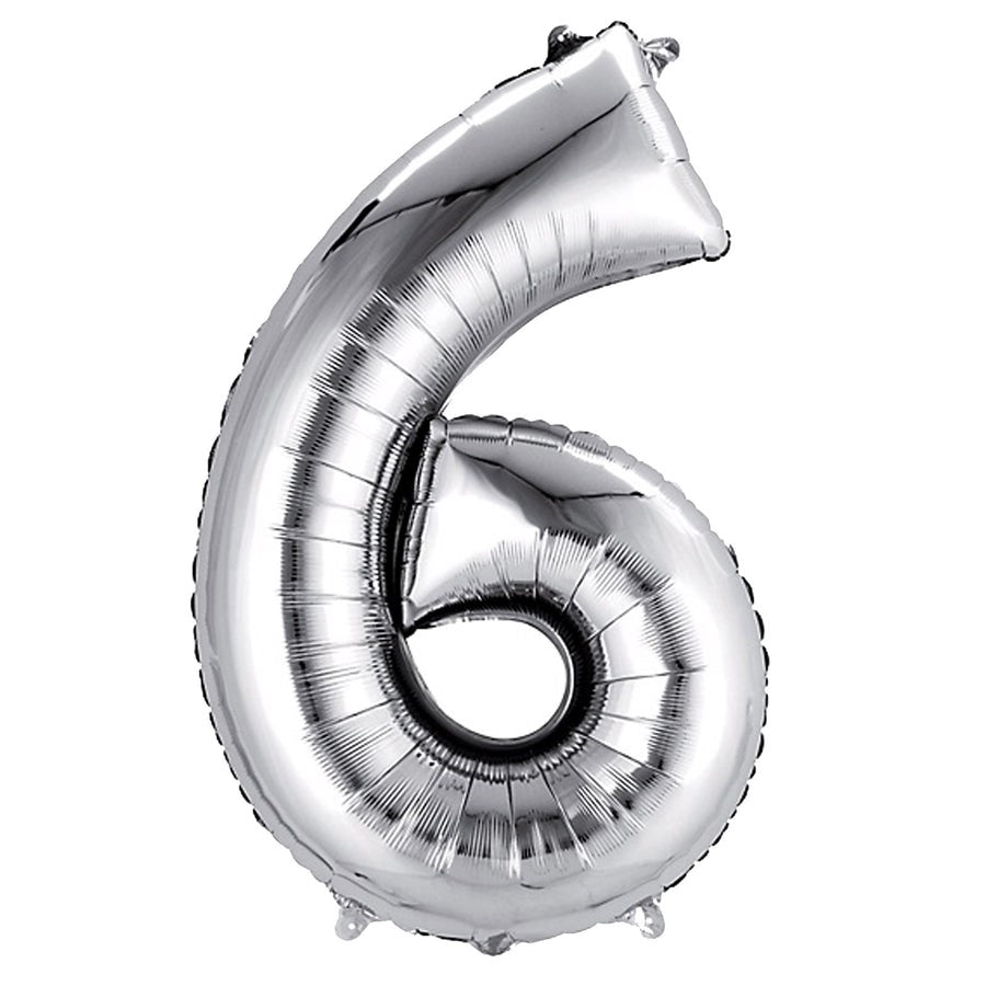 Silver Foil Number 6 balloon 34"