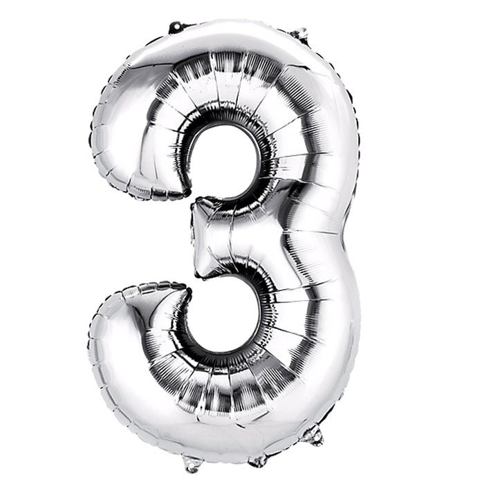 34" Silver Foil Number 3 balloon