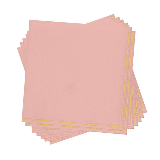 Luxe Party - Coral with Gold Stripe Lunch Napkins | 20 Napkins: 20 Lunch Napkins - 6.5" x 6.5"