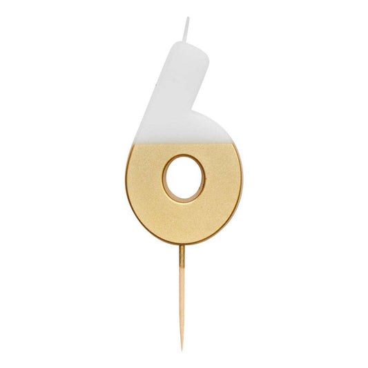 White & Gold Birthday Number Candles | 0-9 | Single |: 6