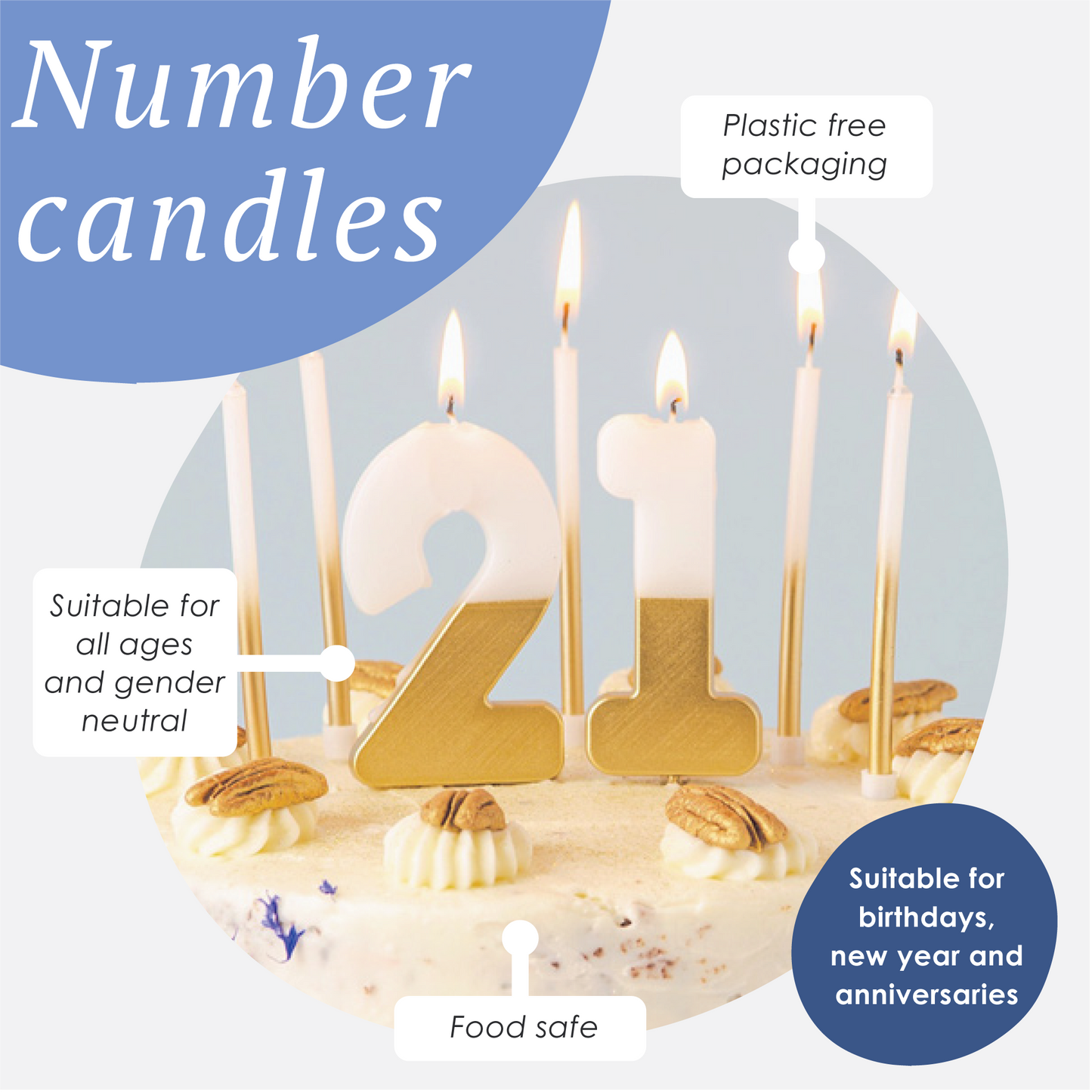 White & Gold Birthday Number Candles | 0-9 | Single |: 8