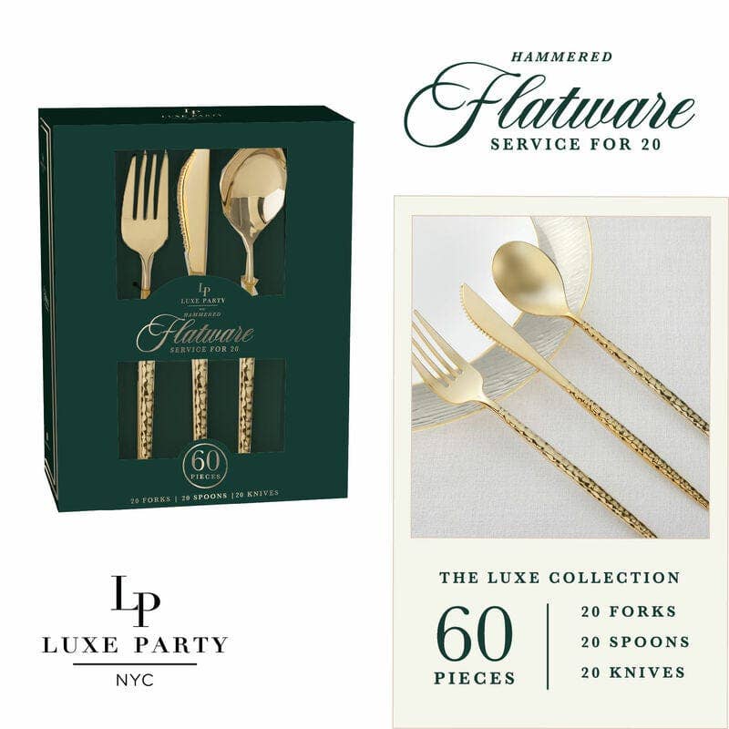 Matrix Hammered Gold Plastic Cutlery Set | 60 Pieces