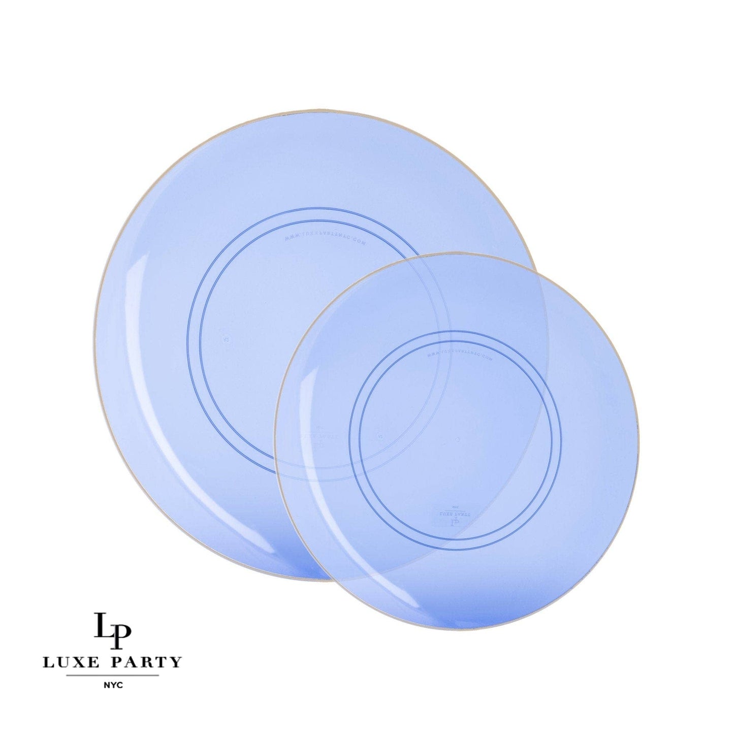 Luxe Party - Round Transparent Bartenura Blue  • Gold Plastic Plates | 10: 10.25" Dinner Plates