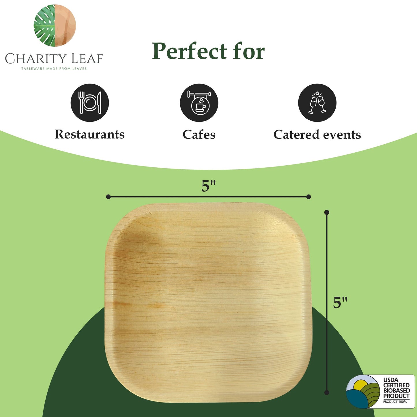 Palm Leaf Square Plate - 5" Inch - Pack of 50 Plates