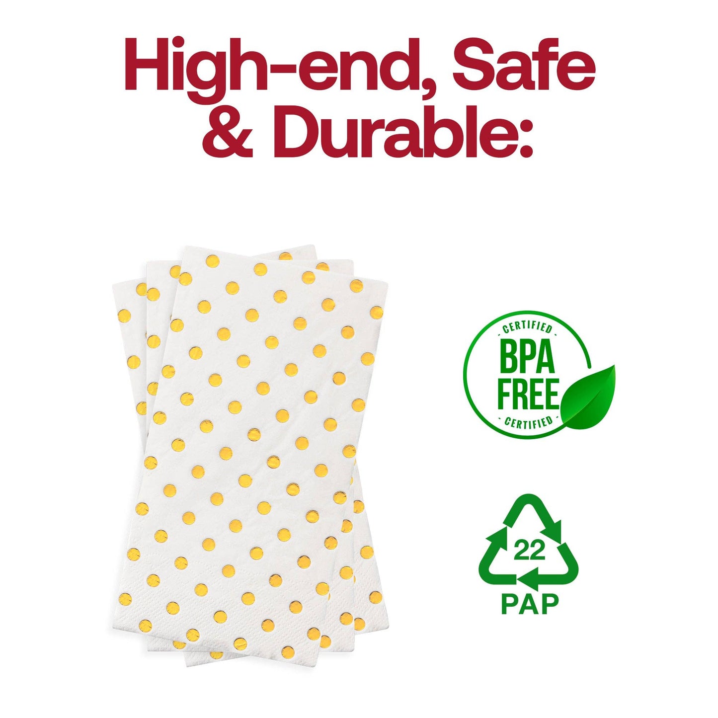 White with Gold Dots Paper Dinner Napkins - 50 pcs