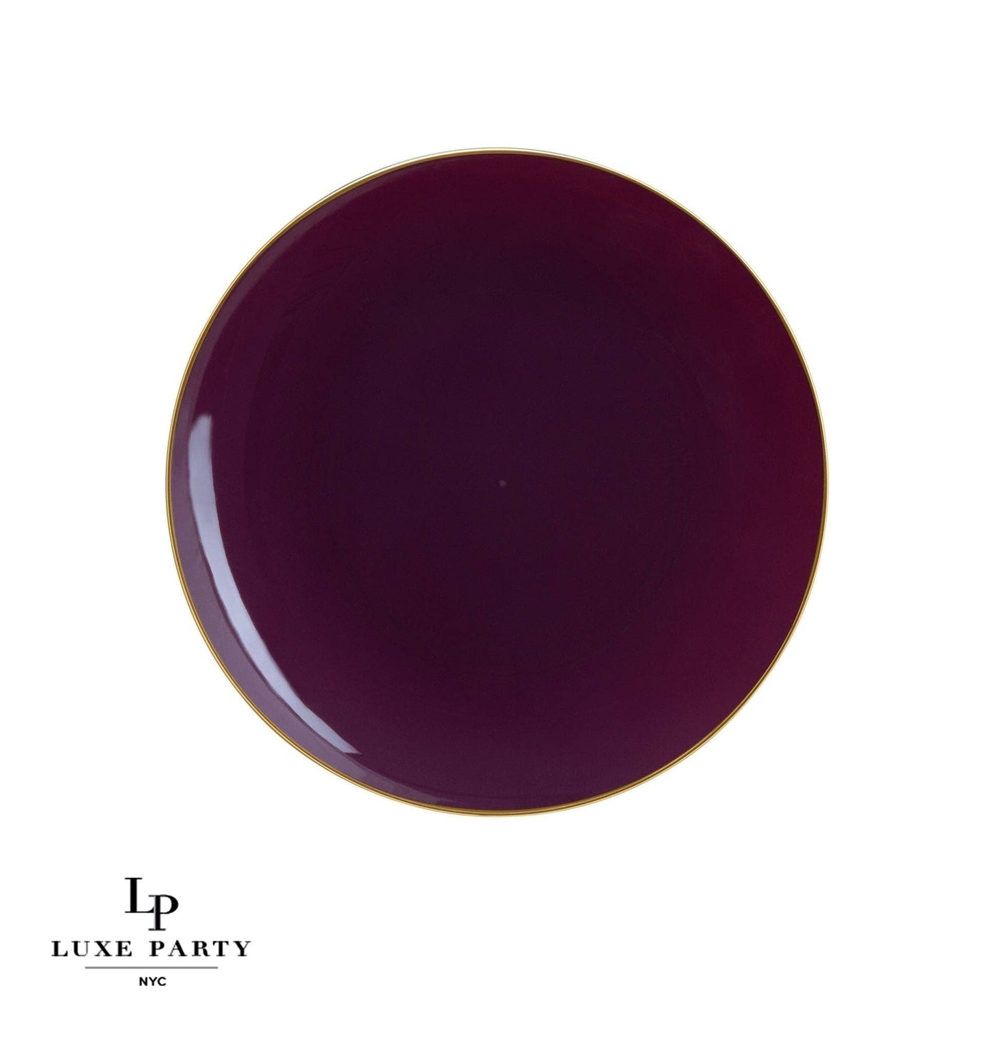 Round Purple • Gold Plastic Plates | 10 Pack: 10.25" Dinner Plates