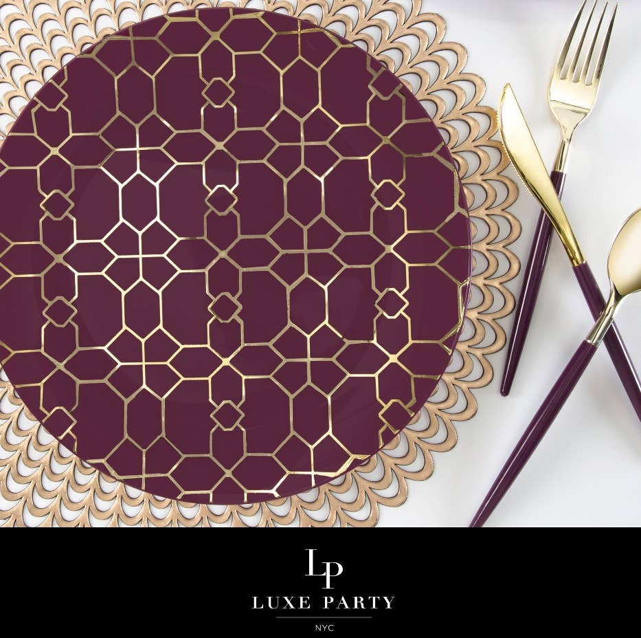 Purple • Gold Plastic Cutlery Set | 32 Pieces