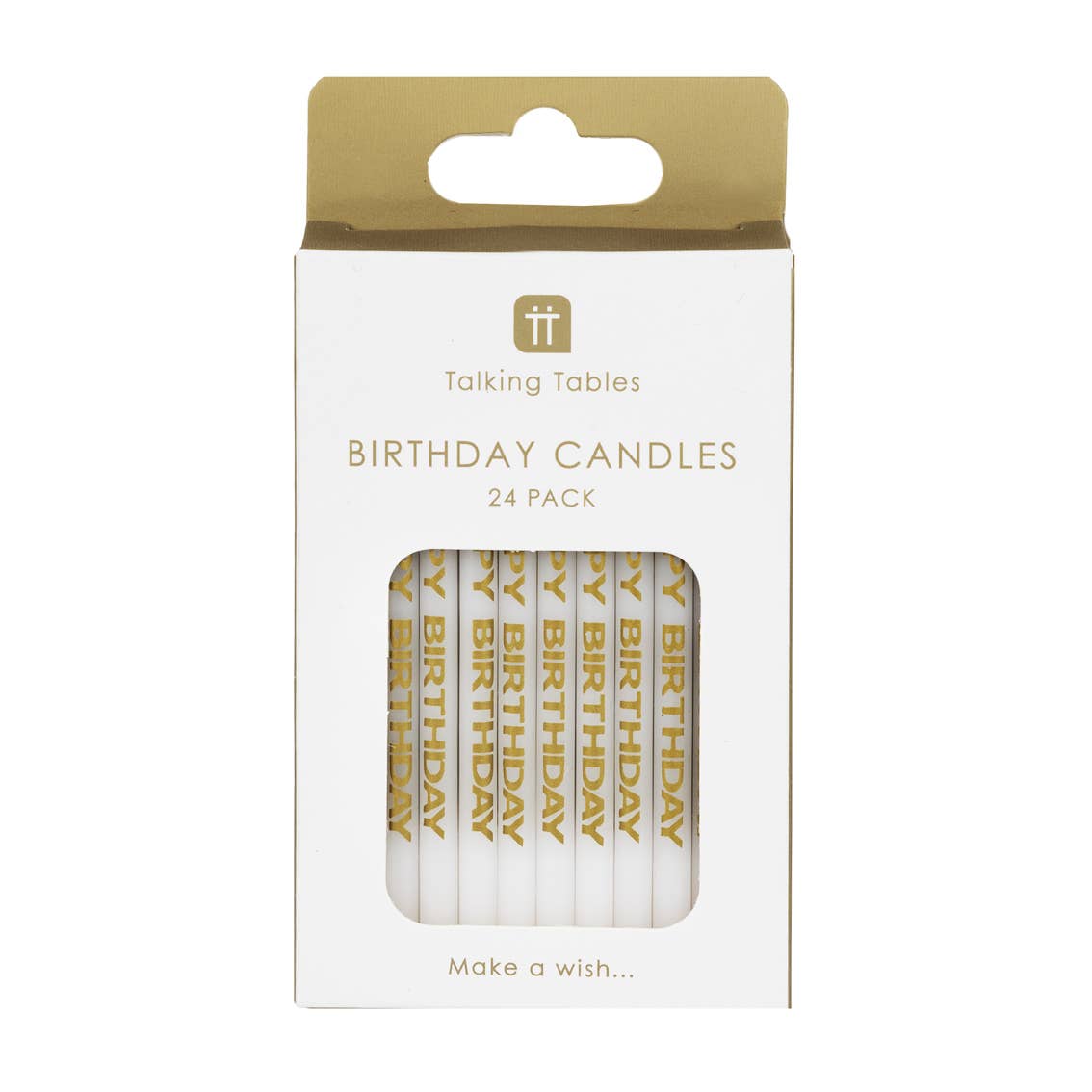 White & Gold 'Happy Birthday' Candles | 24 Pack |