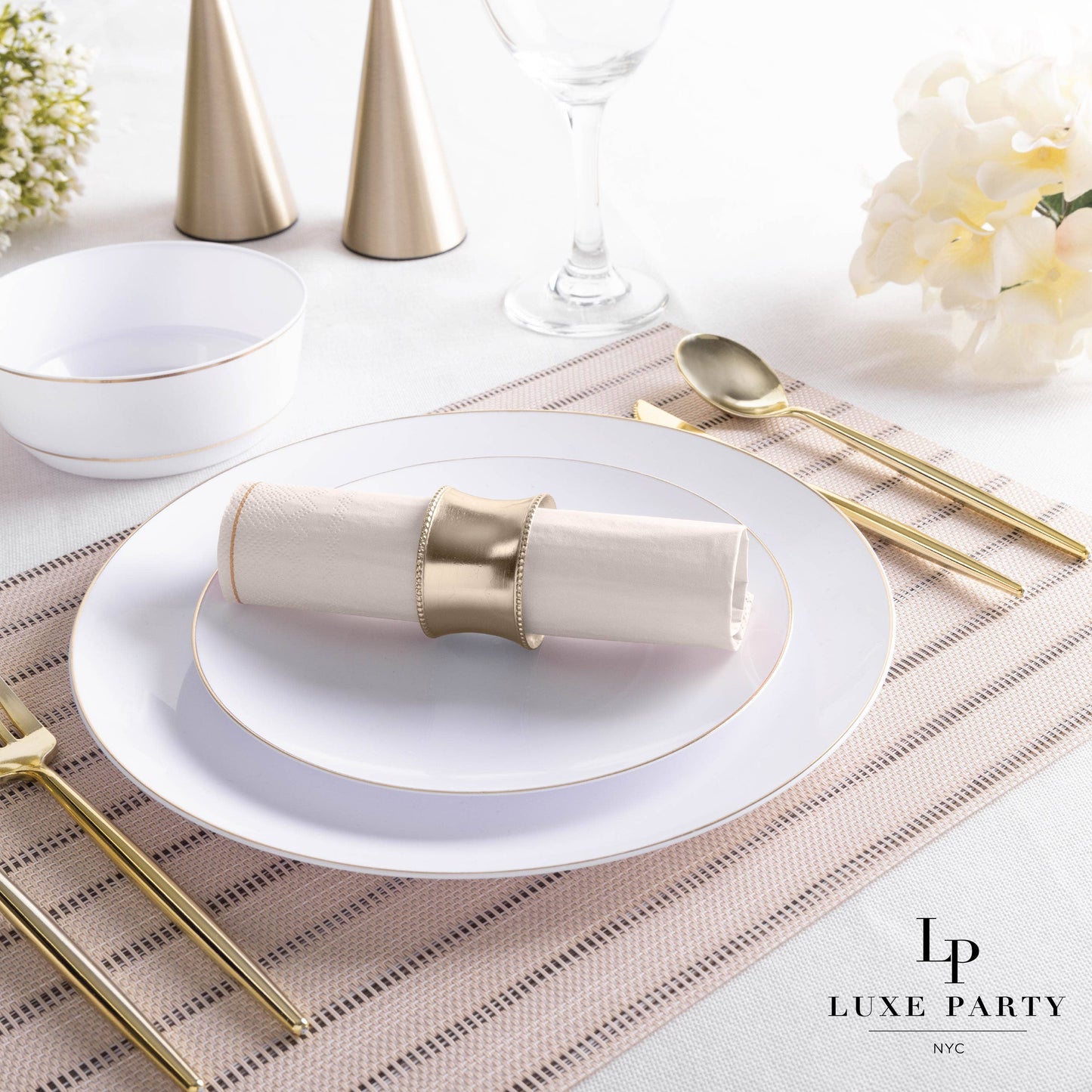 Linen with Gold Stripe Lunch Napkins | 20 Napkins: 20 Lunch Napkins - 6.5" x 6.5"