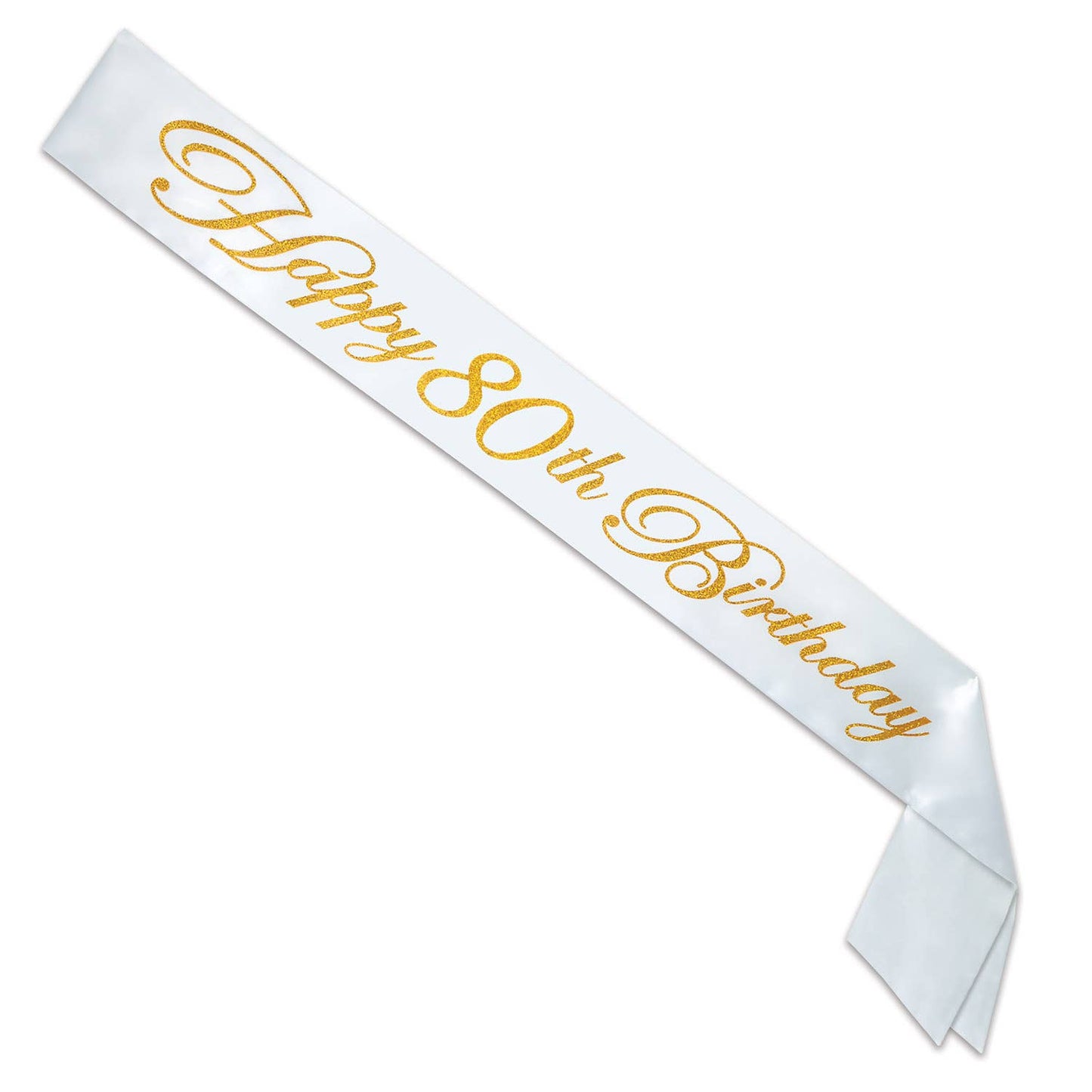 Glittered Happy  80th  Birthday White Satin Sash