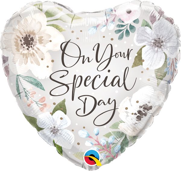 18" Special Day White Floral Mylar Balloon
