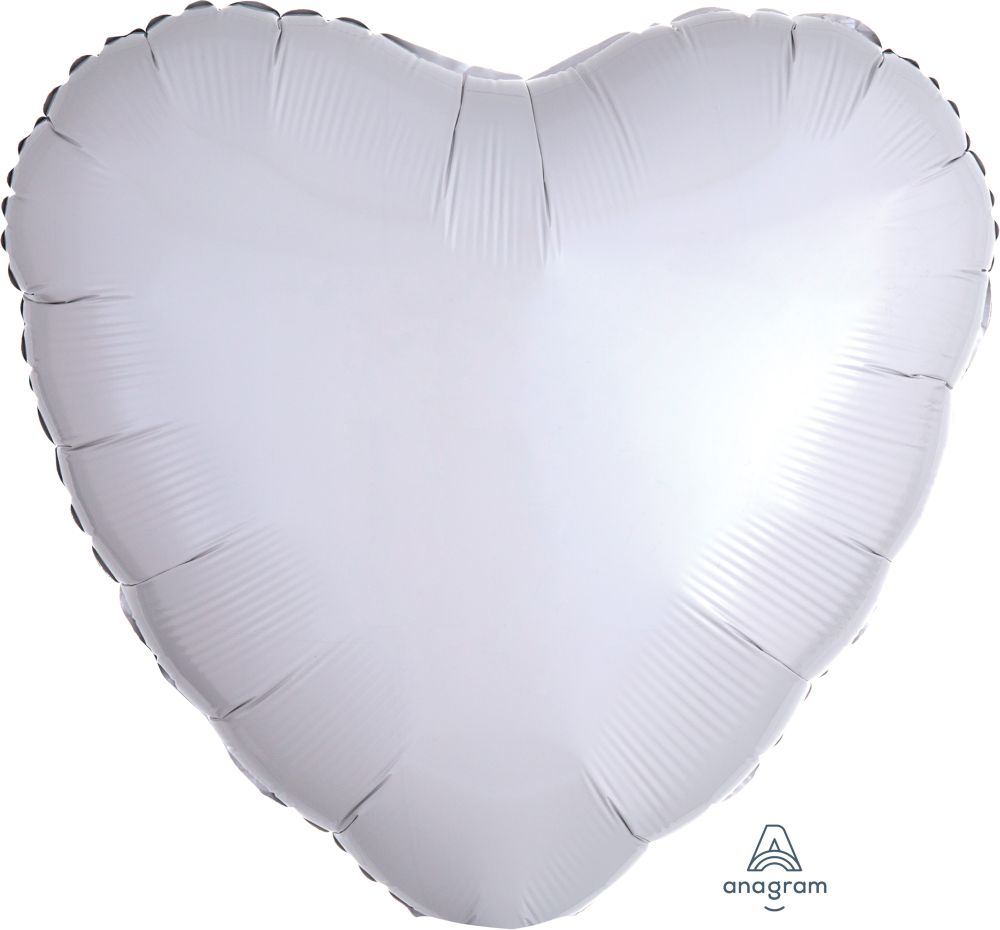 18" Metallic White Heart Mylar Balloon