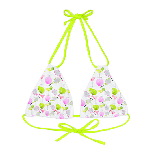 Tennis and Martini Strappy Triangle Bikini Top (AOP)