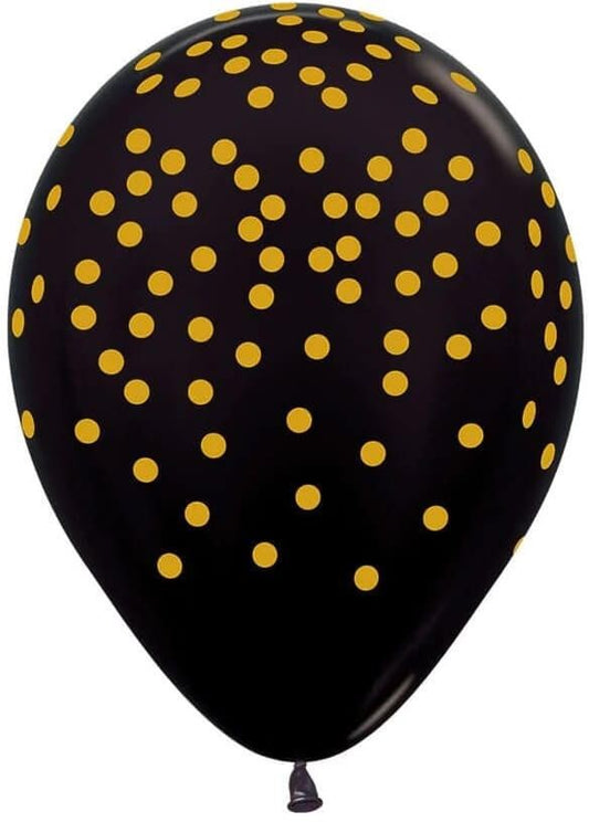 Golden Confetti Metallic Black Latex Balloon