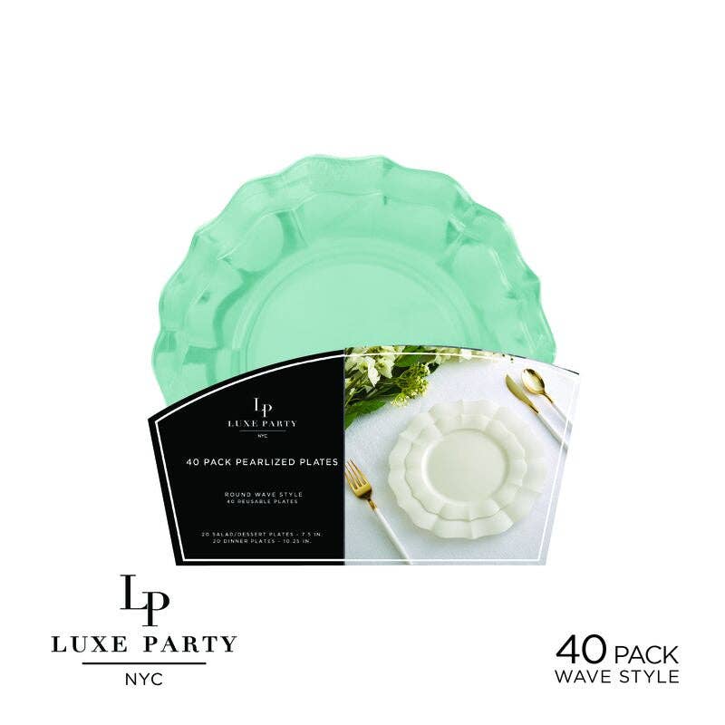 Mint Waved Plastic Plate Set | 40 Pack: 20 Dinner and 20 Salad Plates