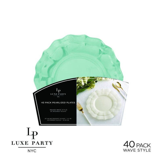 Mint Waved Plastic Plate Set | 40 Pack: 20 Dinner and 20 Salad Plates