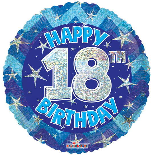 18" Holographic Blue Happy 18th Birthday Mylar Balloon