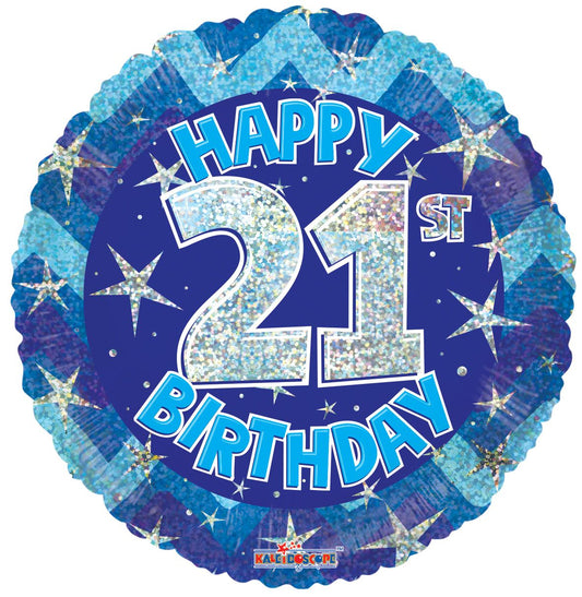 Iridescent Blue Happy 21st Birthday Mylar Balloon
