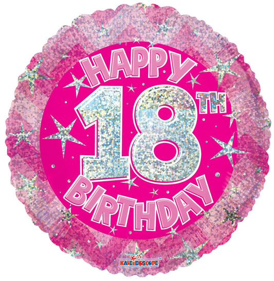Holographic Pink Happy 18th Birthday Mylar Balloon