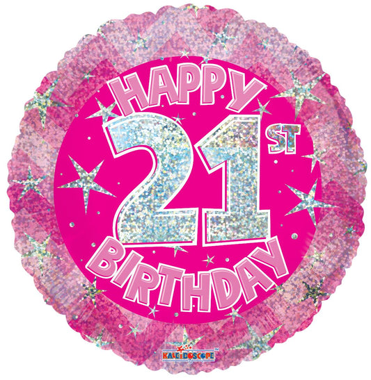Iridescent Pink Happy 21st Birthday Mylar Balloon