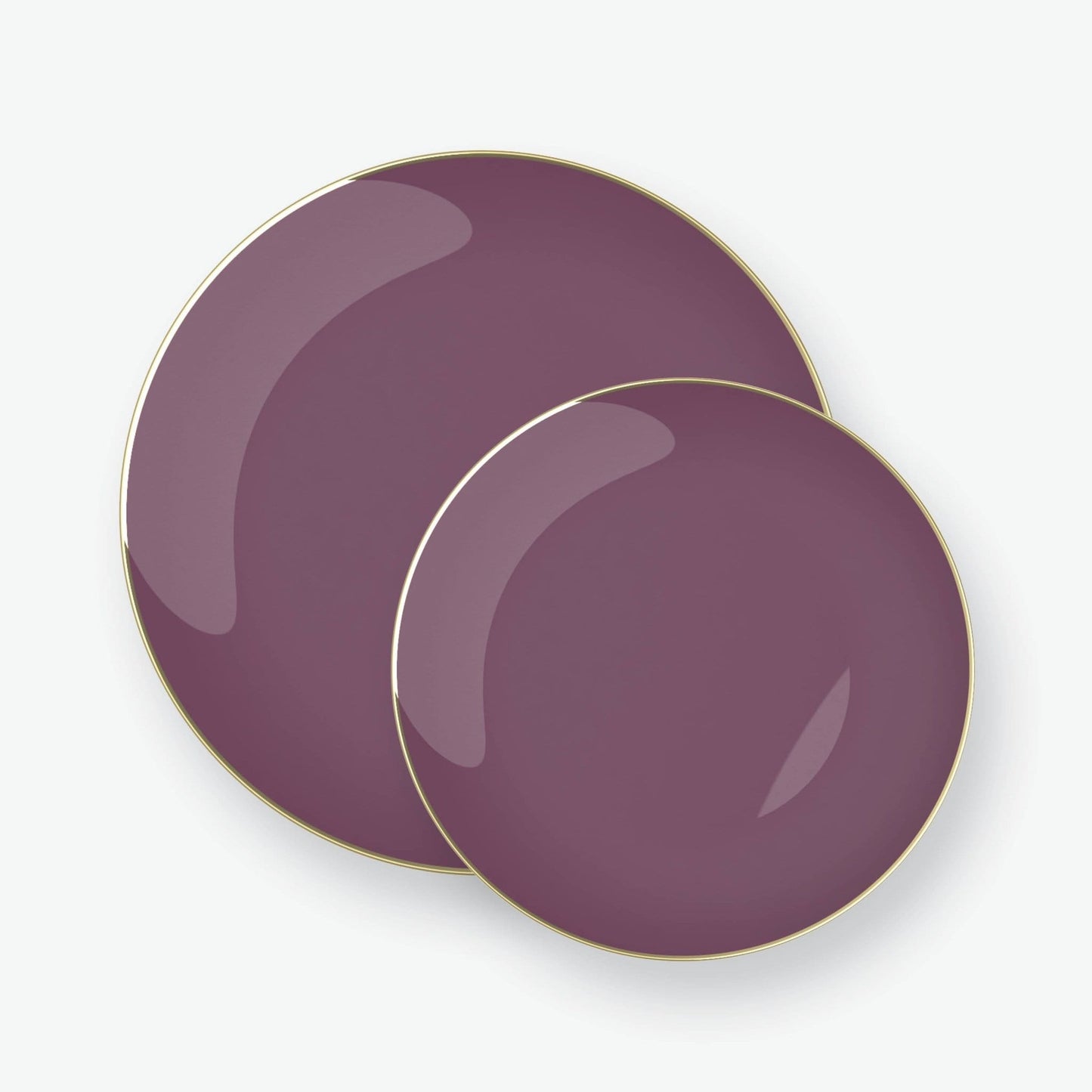 Round Purple • Gold Plastic Plates | 10 Pack: 10.25" Dinner Plates