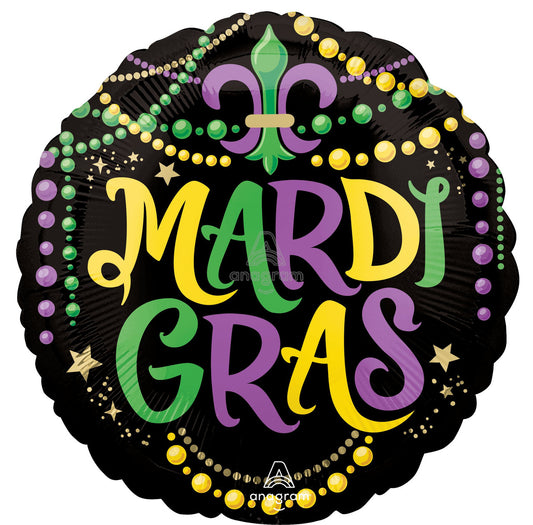 18"A Mardi Gras Glittering Beads Mylar Balloon